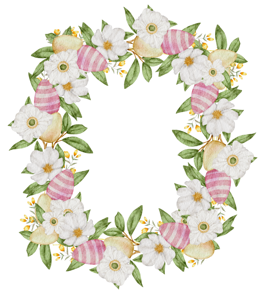 Easter wreath watercolor with Eggs and flower png