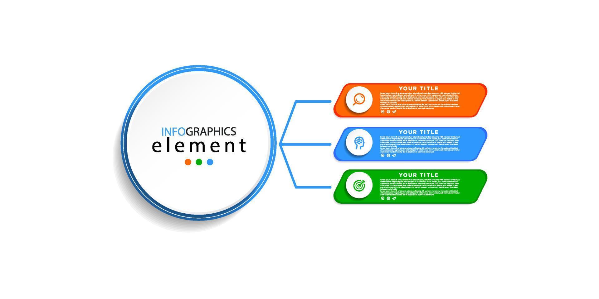 vector de plantilla de diseño infográfico empresarial moderno con iconos y 3 opciones o pasos. se puede utilizar para diagramas de proceso, presentaciones, diseño de flujo de trabajo, pancarta, diagrama de flujo, gráfico de información