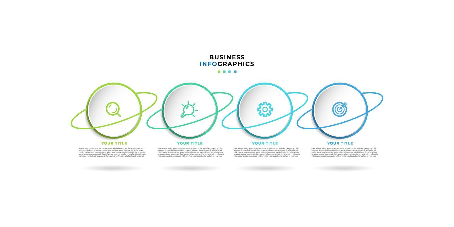 vector de plantilla de diseño infográfico empresarial moderno con iconos y 4 opciones o pasos. se puede utilizar para diagramas de proceso, presentaciones, diseño de flujo de trabajo, banner, diagrama de flujo, gráfico de información. eps10