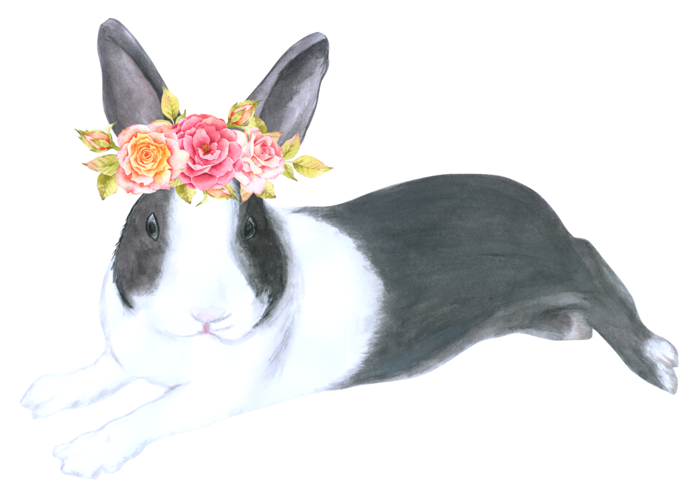 coniglio animale di pasqua con acquerello di fiori png