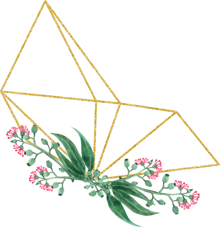 Eucalyptus watercolor with gold geometric png