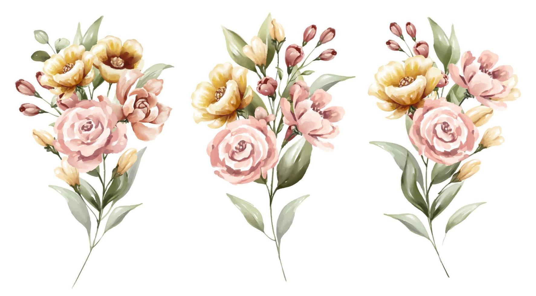 Watercolor floral bouquet of pink and yellow flowers vector