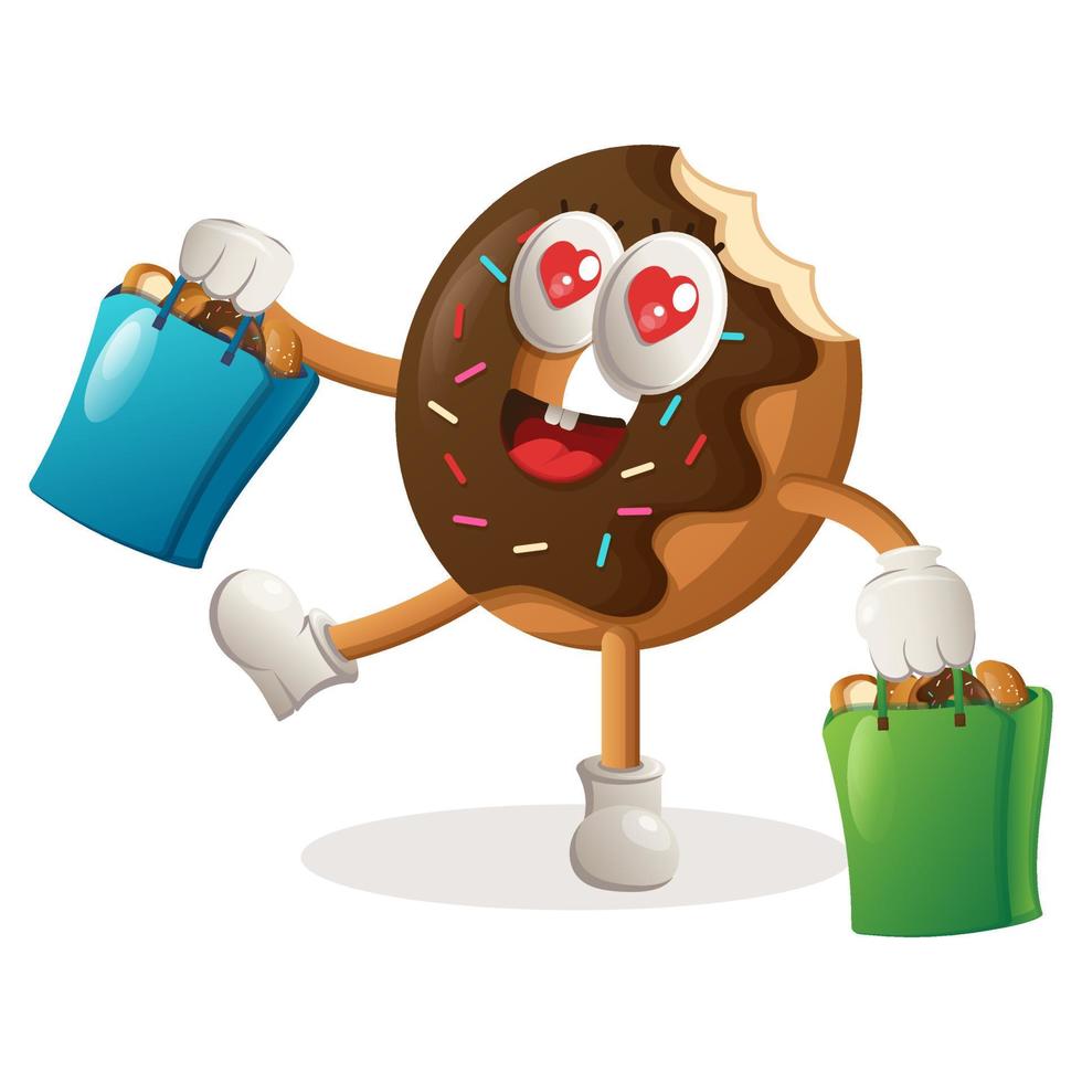 Cute donut mascot happy shopping vector