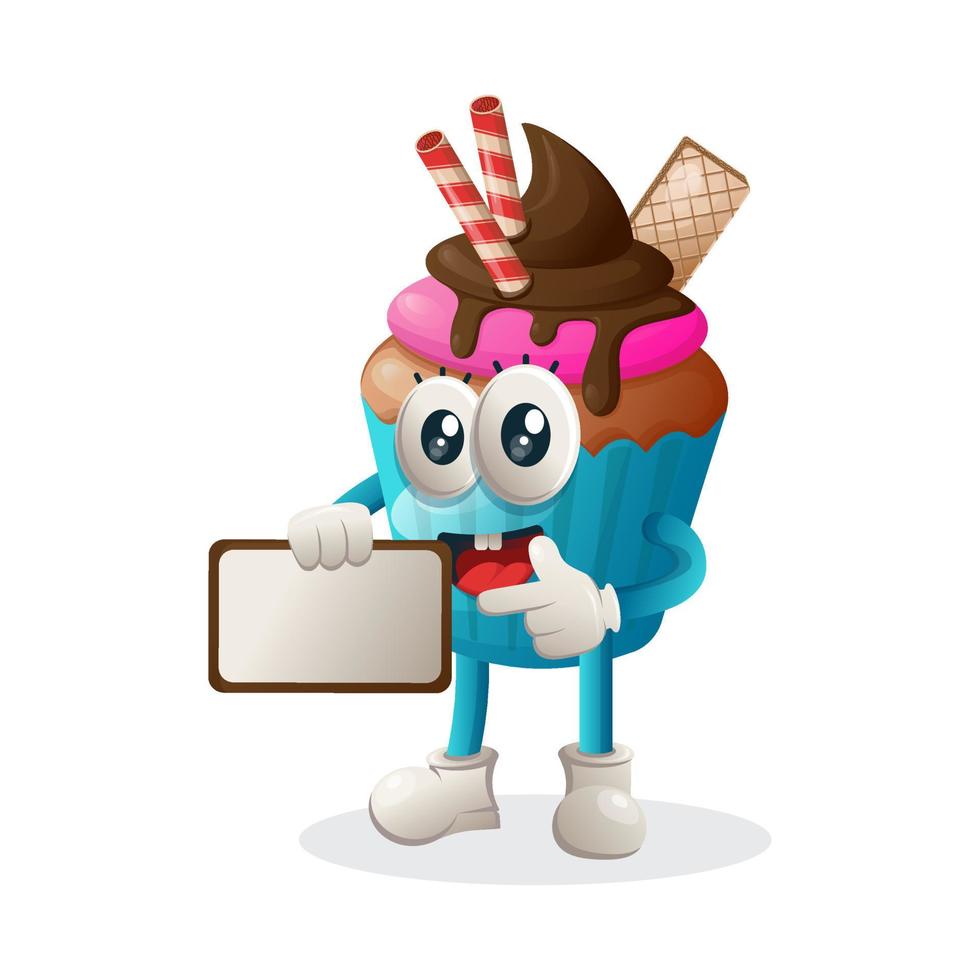 Cute cupcake mascot holding billboards for sale vector