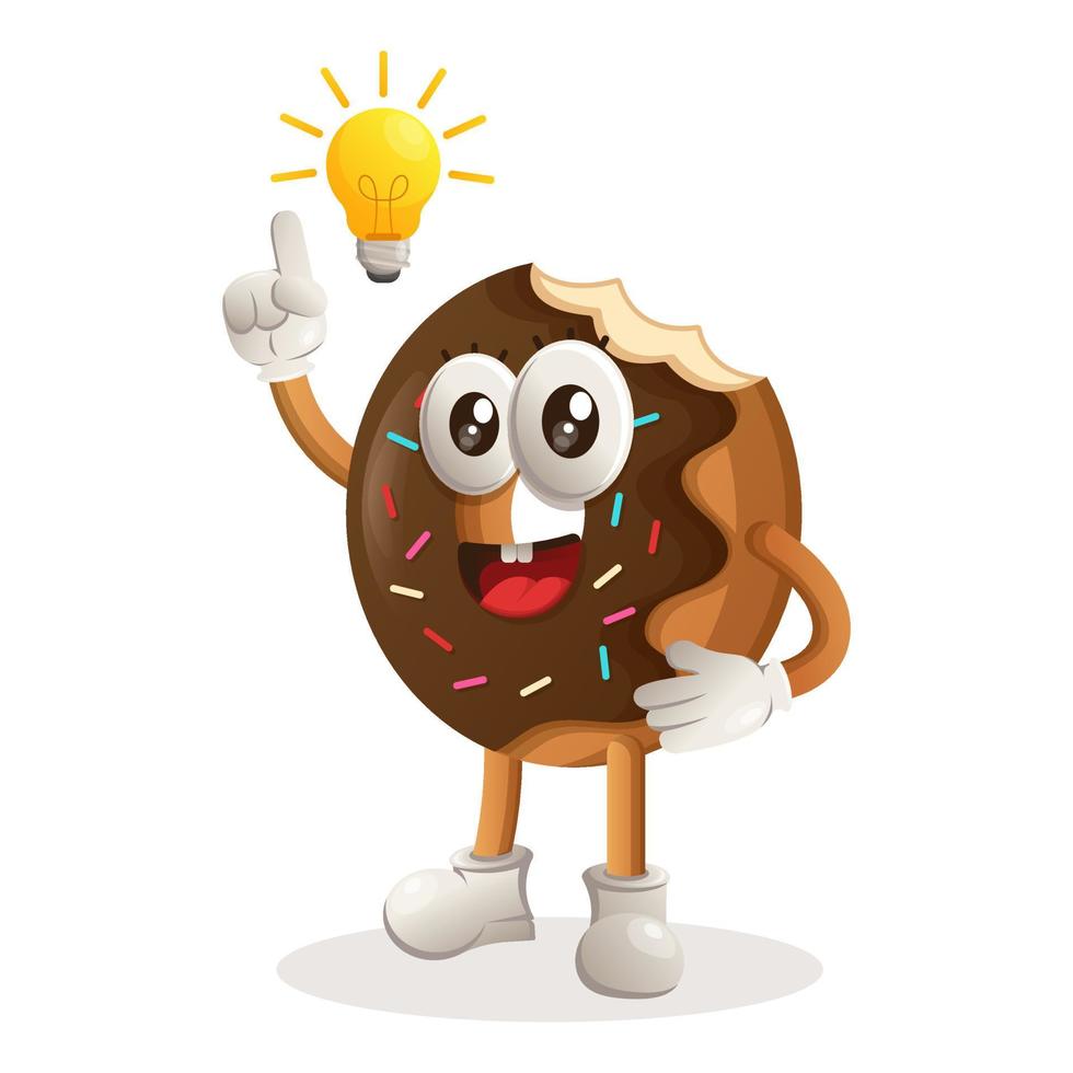 linda mascota de donut tiene una idea, idea de bulbo, inspiración vector