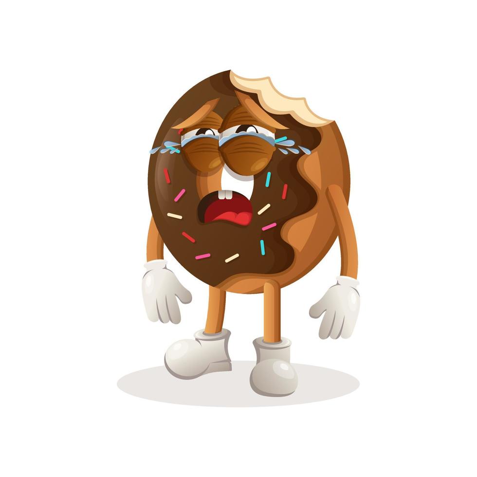 Cute donut mascot crying vector