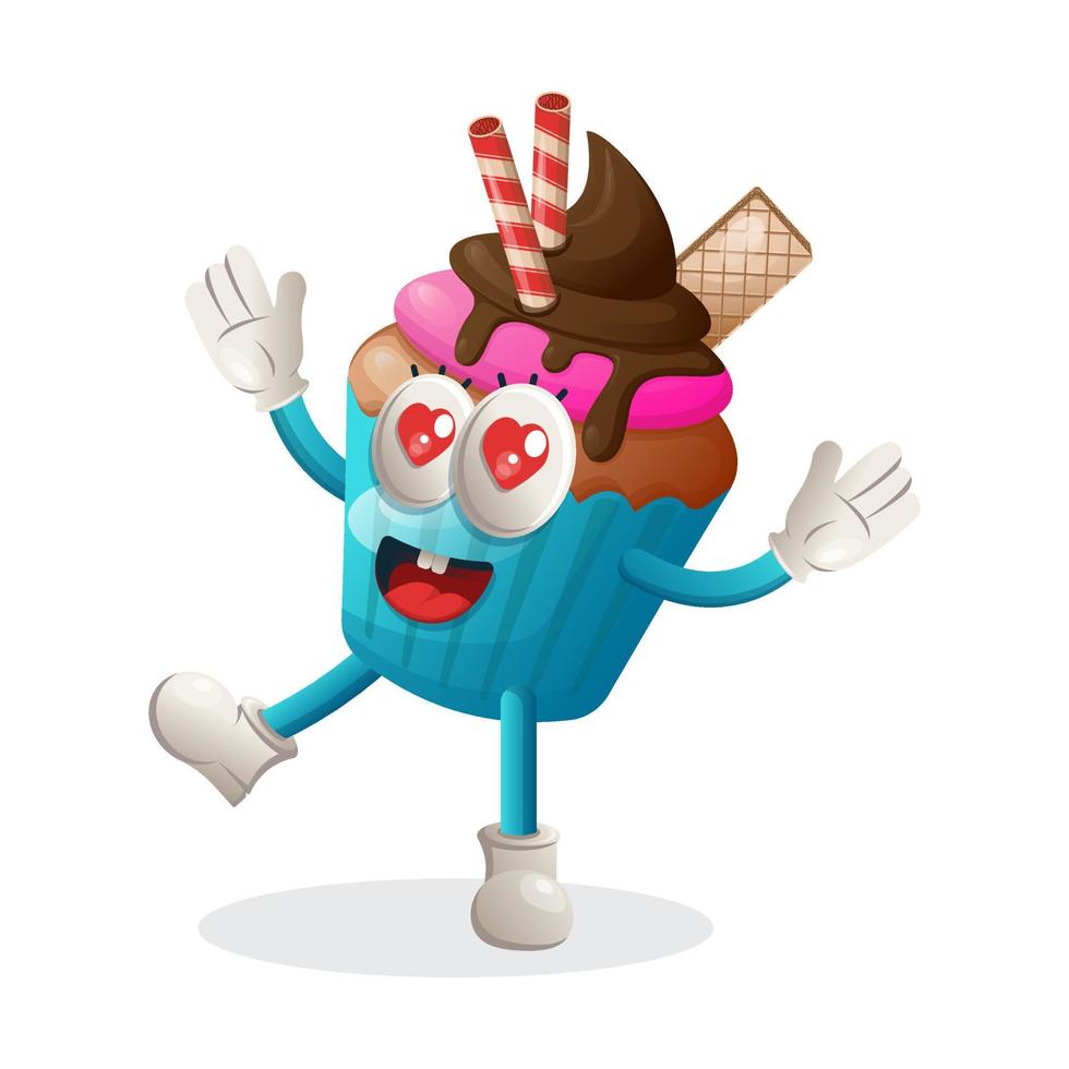 Cute cupcake mascot playful and happy vector