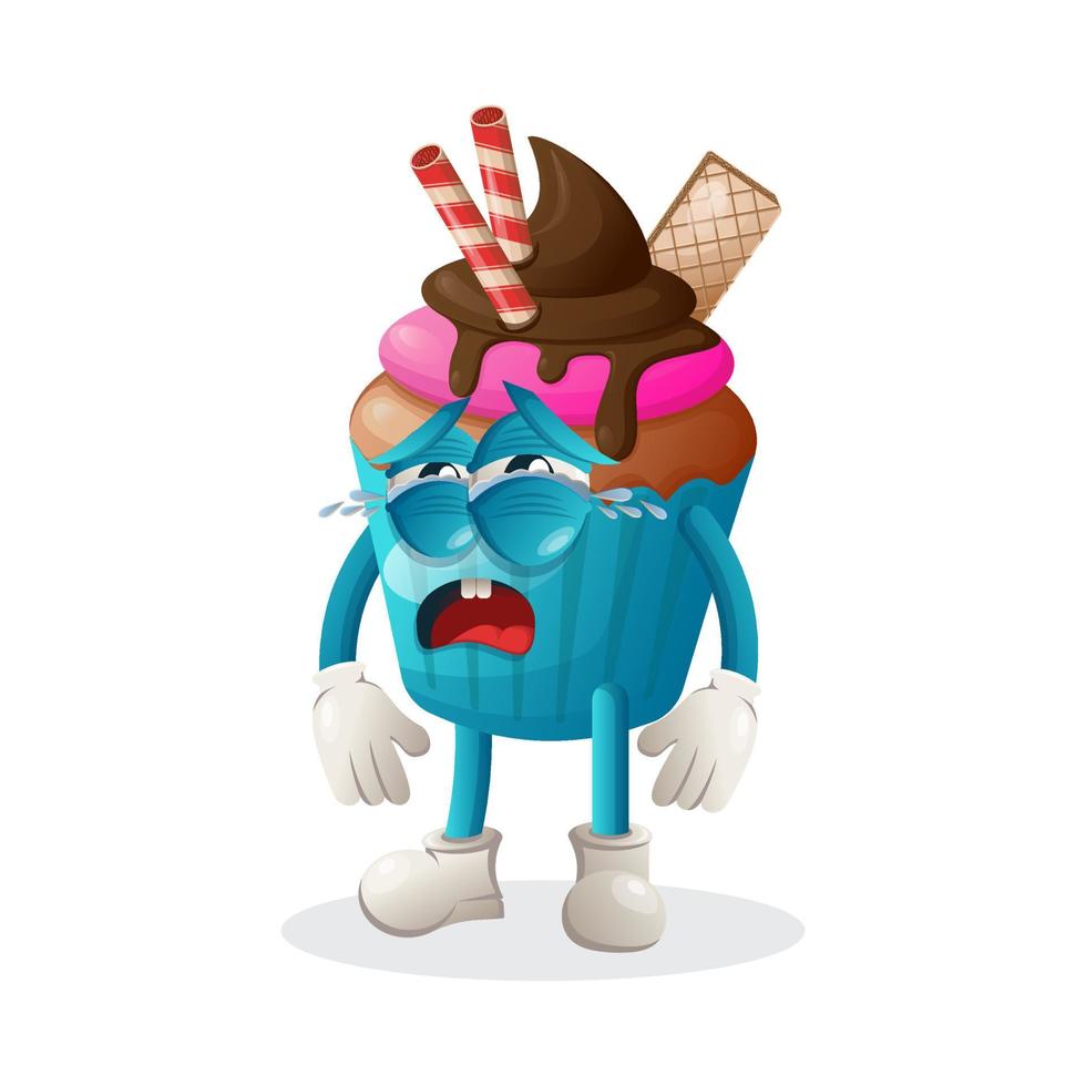 Cute cupcake mascot crying vector