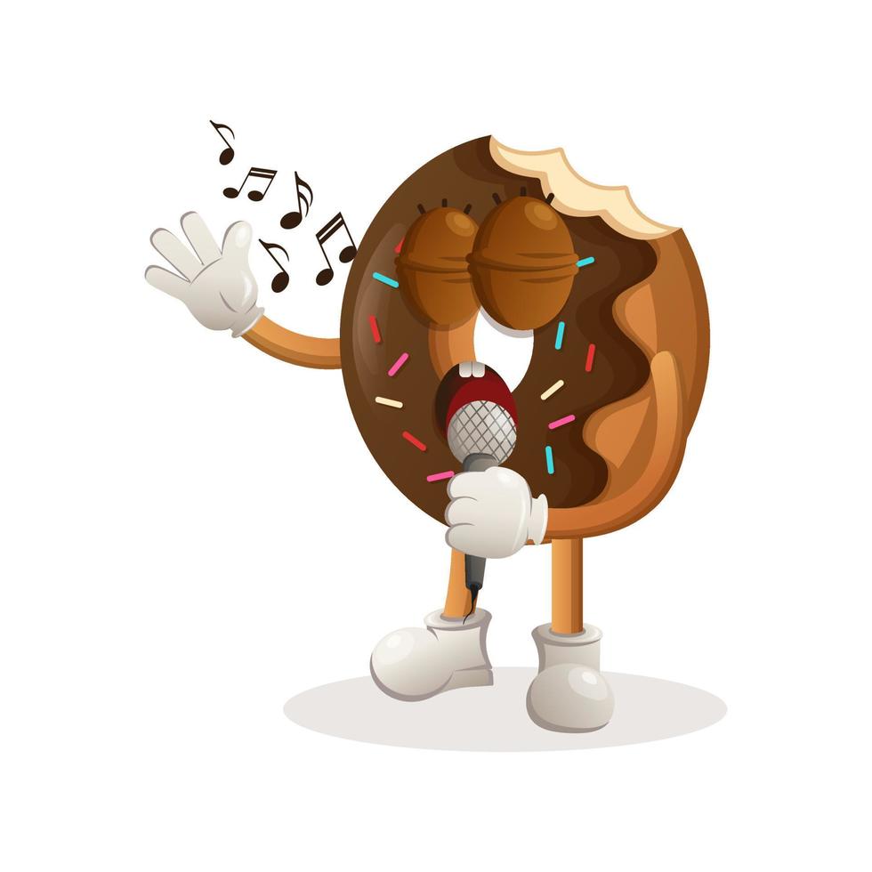 Cute donut mascot singing, sing a song vector