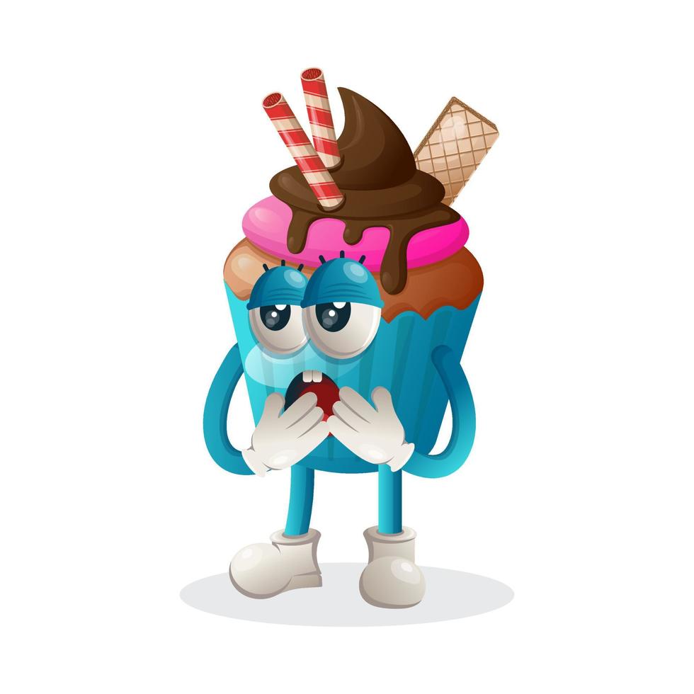 Cute cupcake mascot with bored expression vector