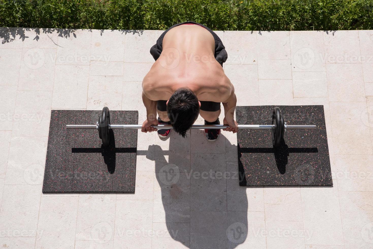 man doing morning exercises photo