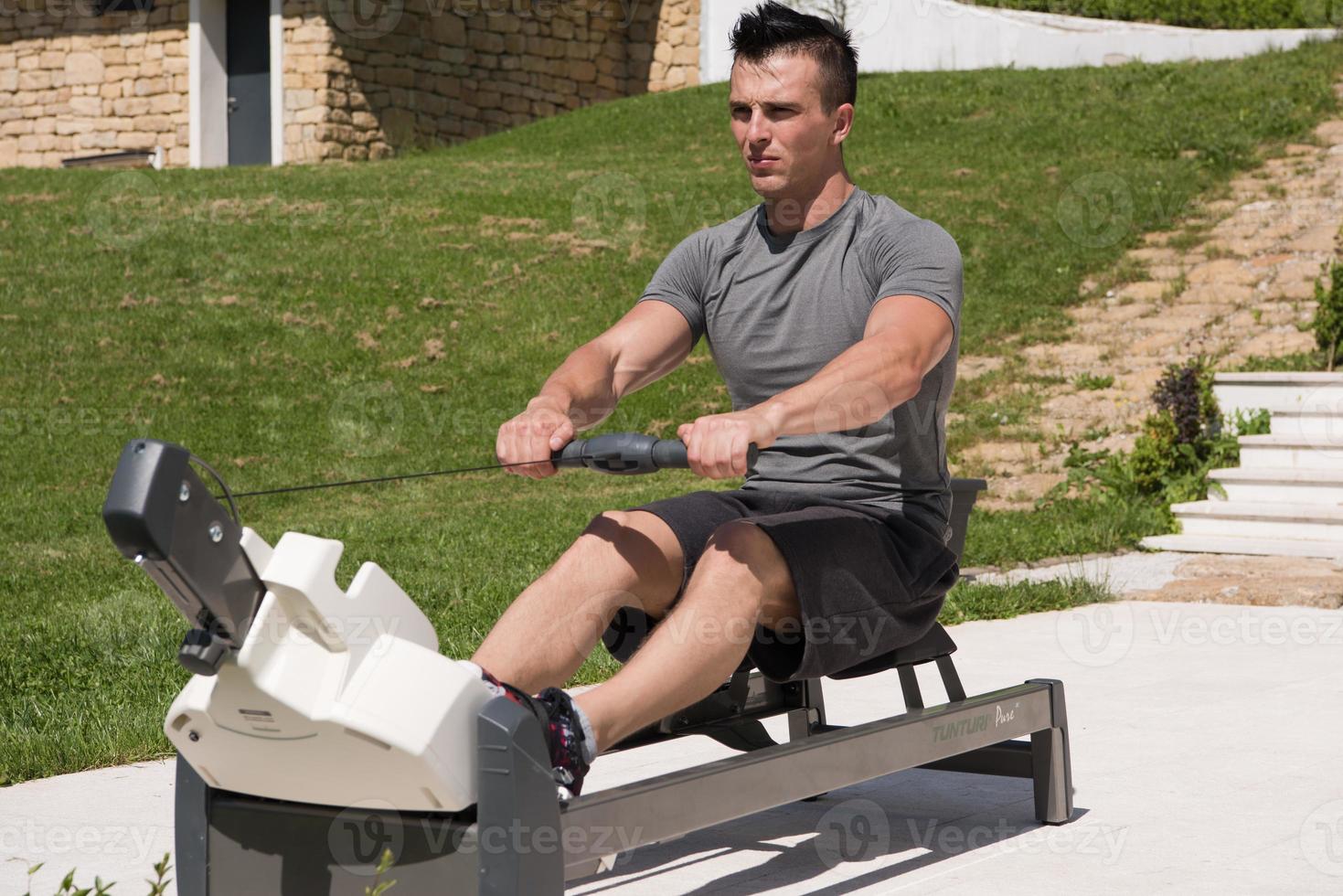 man doing morning exercises photo