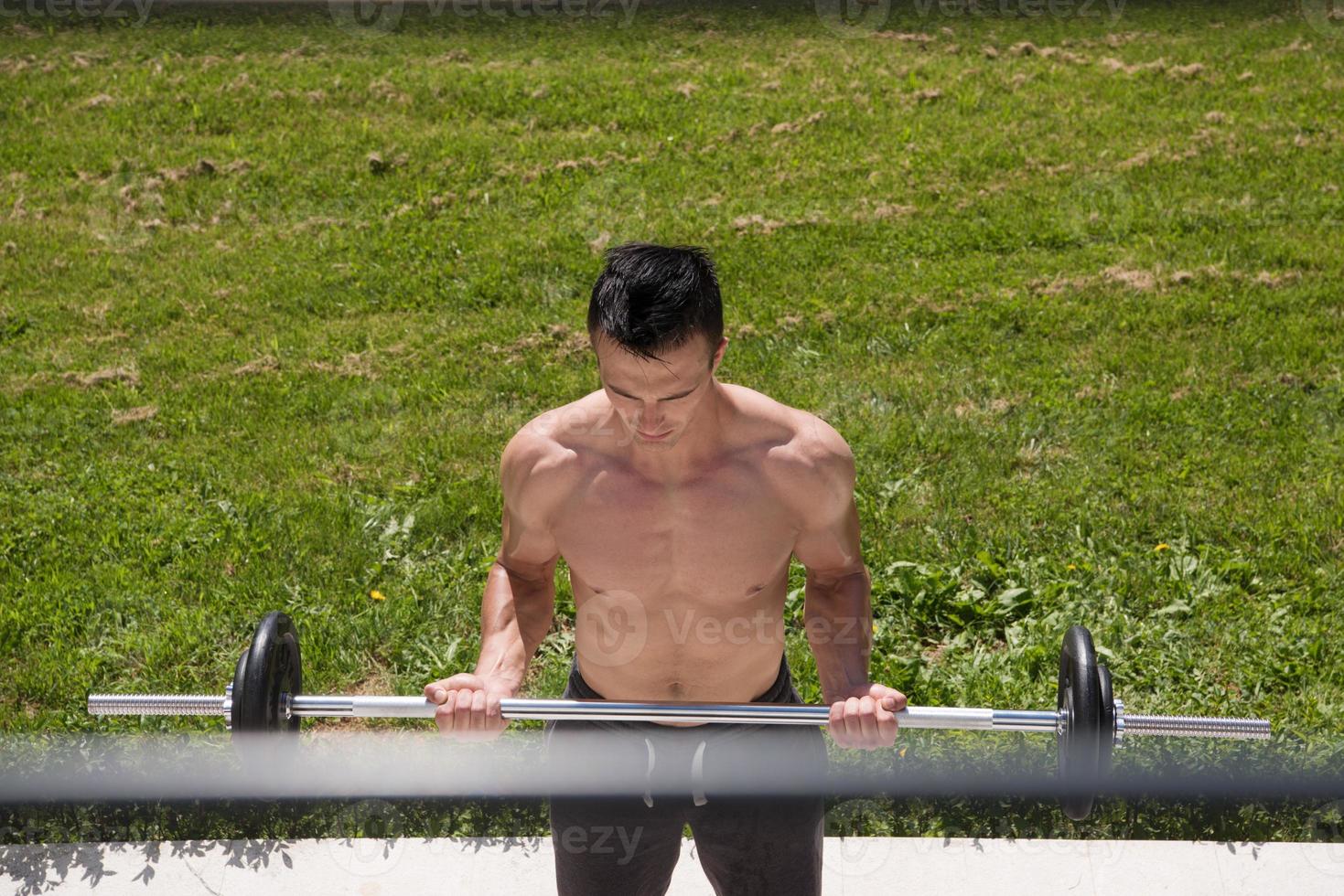 man doing morning exercises photo