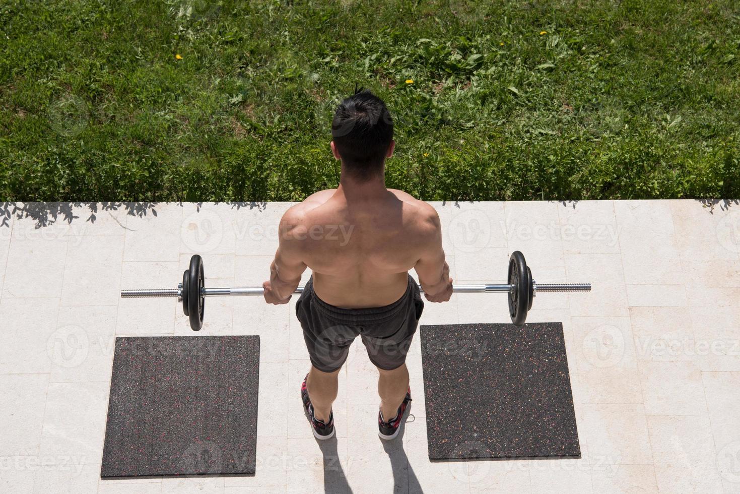 man doing morning exercises photo