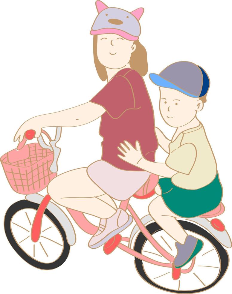 hand drawn siblings riding bicycles vector