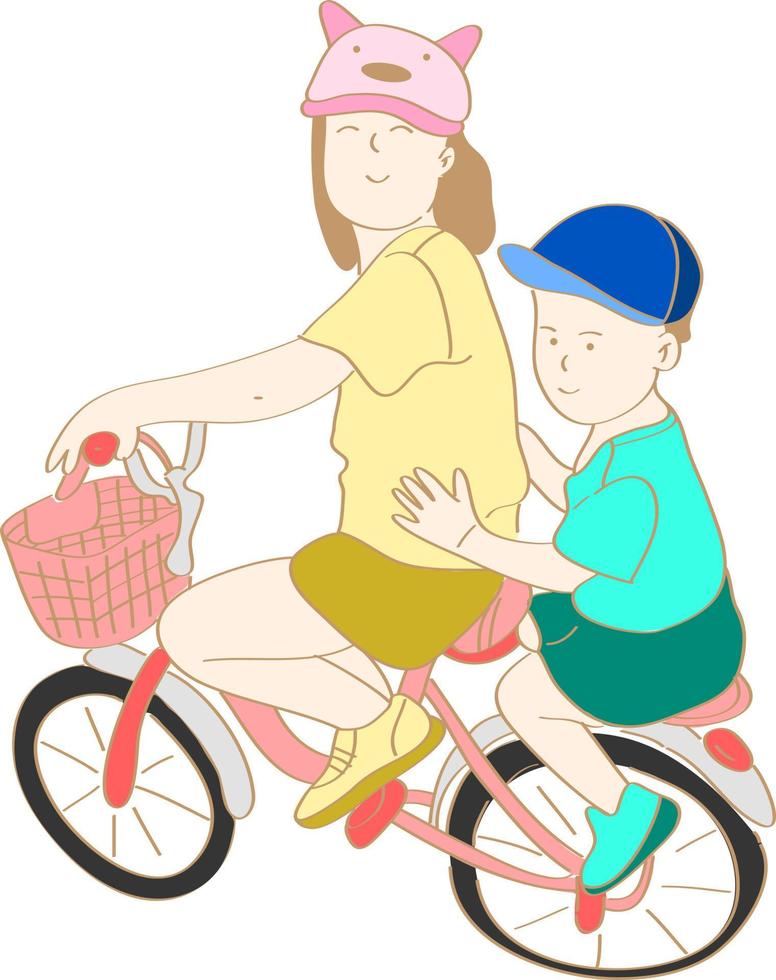 hand drawn siblings riding bicycles vector