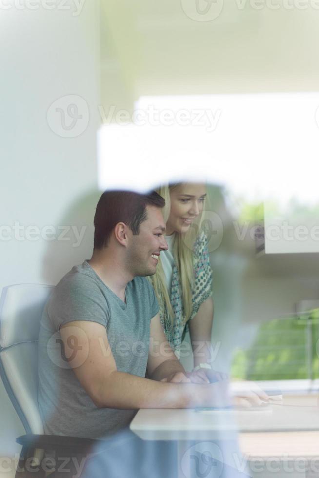 man and woman operators of security systems photo