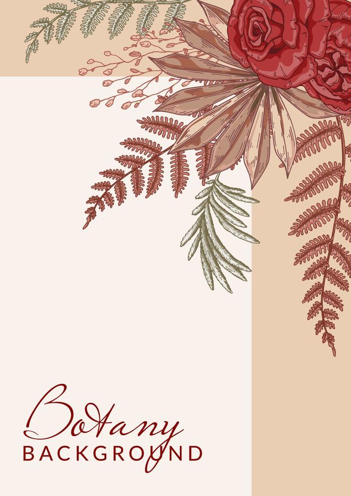 Autumn vertical background with modern floral elements. Social media post template. Hand drawn botanical vector illustration. Space for text