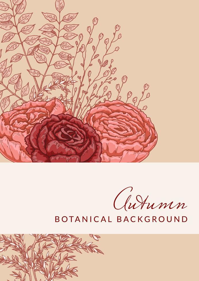 Autumn vertical background with modern floral elements. Social media post template. Hand drawn botanical vector illustration. Space for text