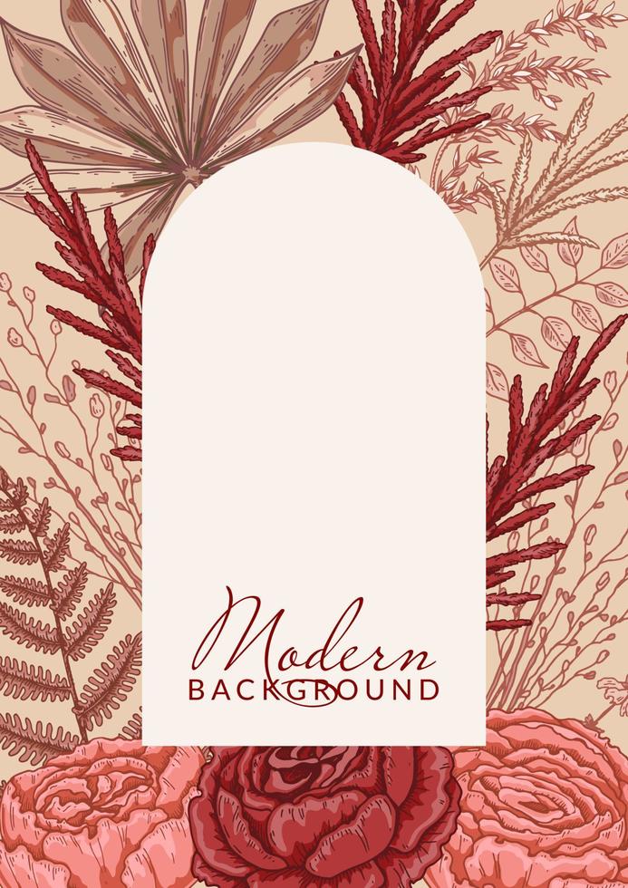 Autumn vertical background with modern floral elements. Social media post template. Hand drawn botanical vector illustration. Space for text