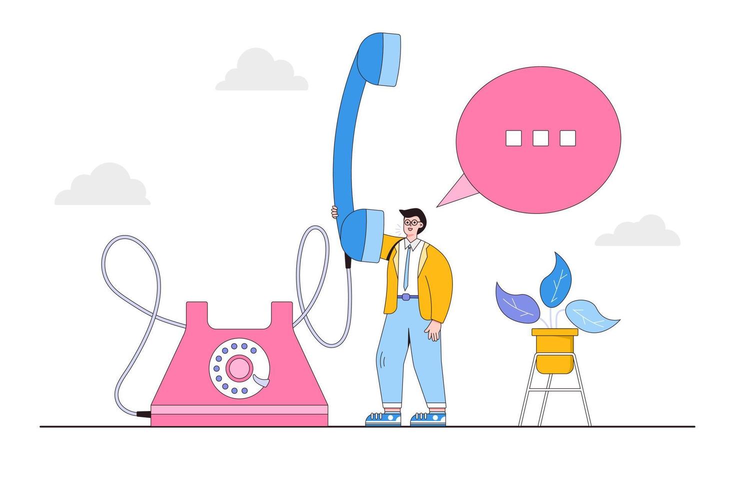 Telemarketing selling product, support call center successful dealing with a customer problem, salesman generate lead or sales concepts. Businessman agent talk via telephone with speech bubble vector