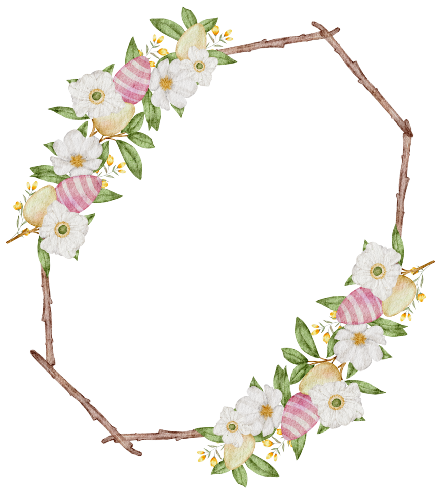 Easter wreath watercolor with Eggs and flower png