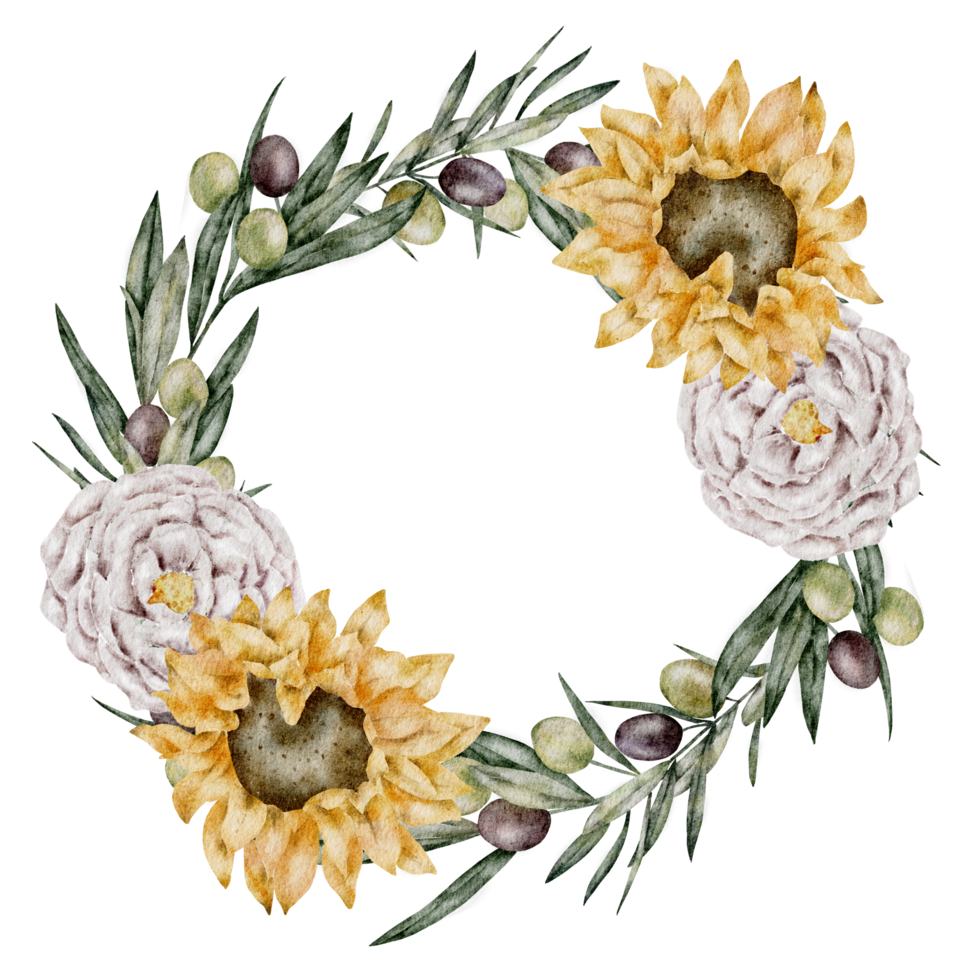 Sunflower wreath watercolor png