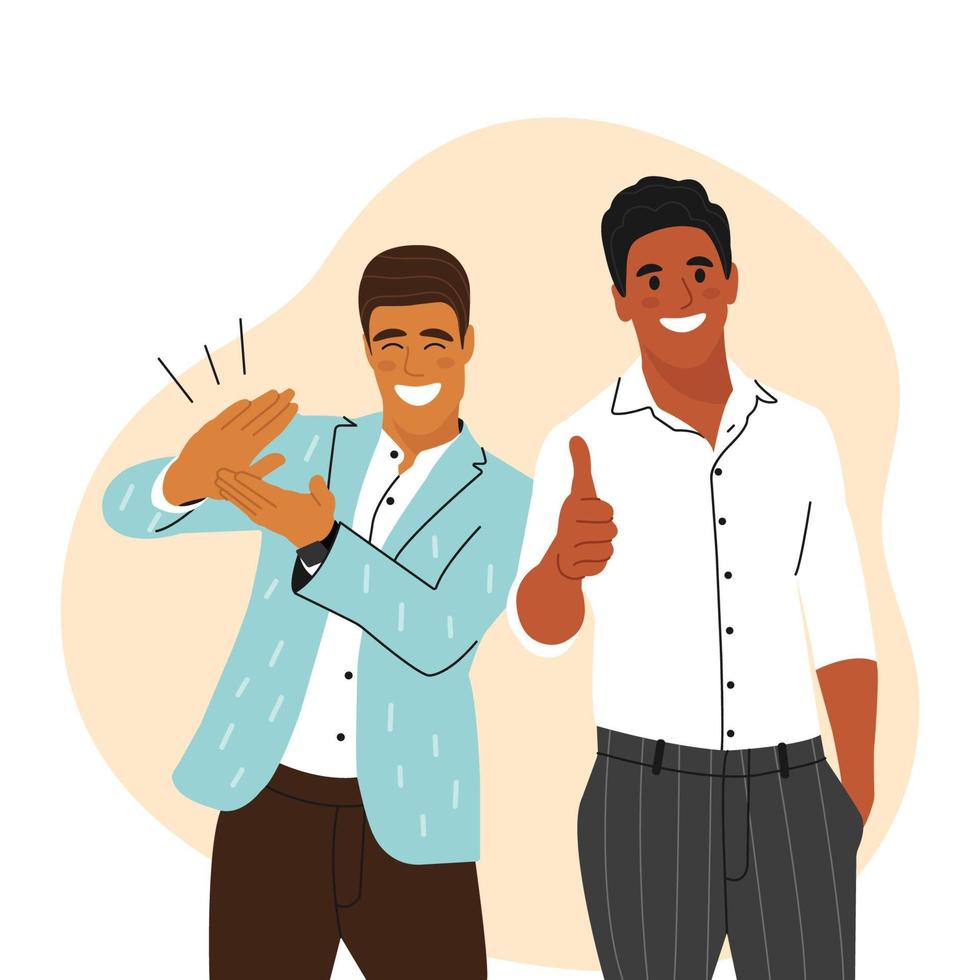 Smiling mans Clapping hands thanking or showing appreciation at Event