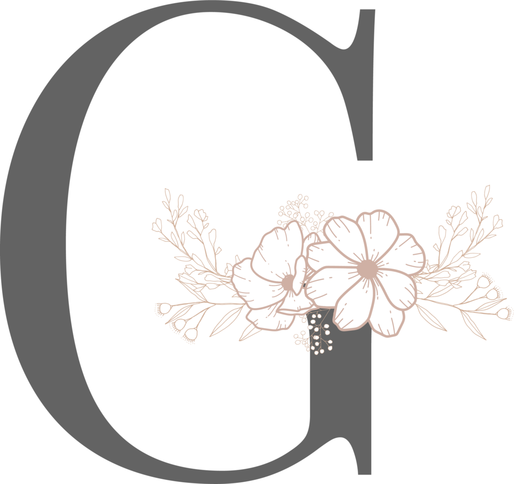 Alphabet with flower line art png