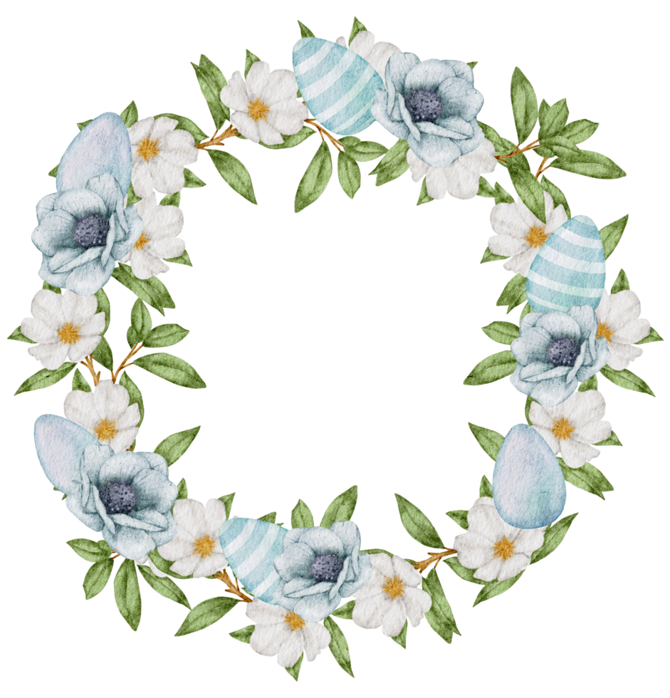 Easter wreath watercolor with Eggs and flower png