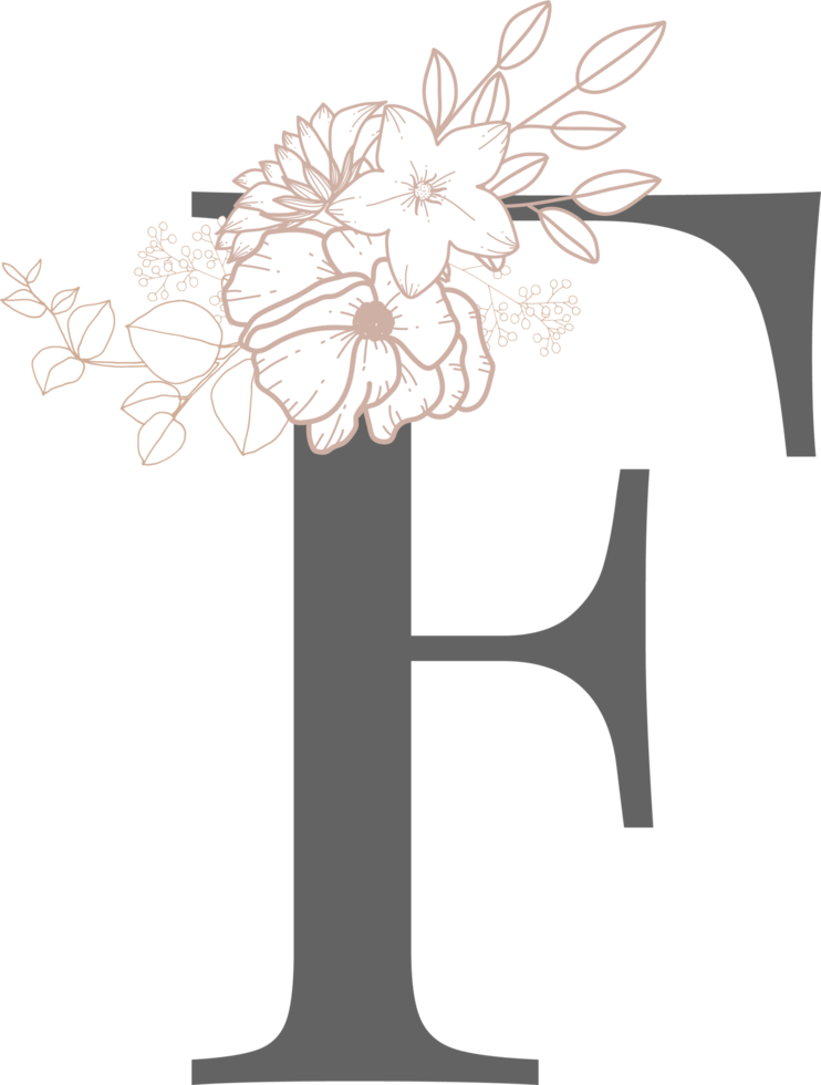 Alphabet with flower line art png