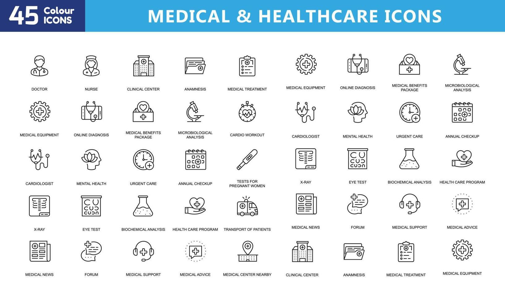 Icons for mobile and web. High quality pictograms. Linear icons set of business, medical, UI and UX, media, money, travel, etc. vector