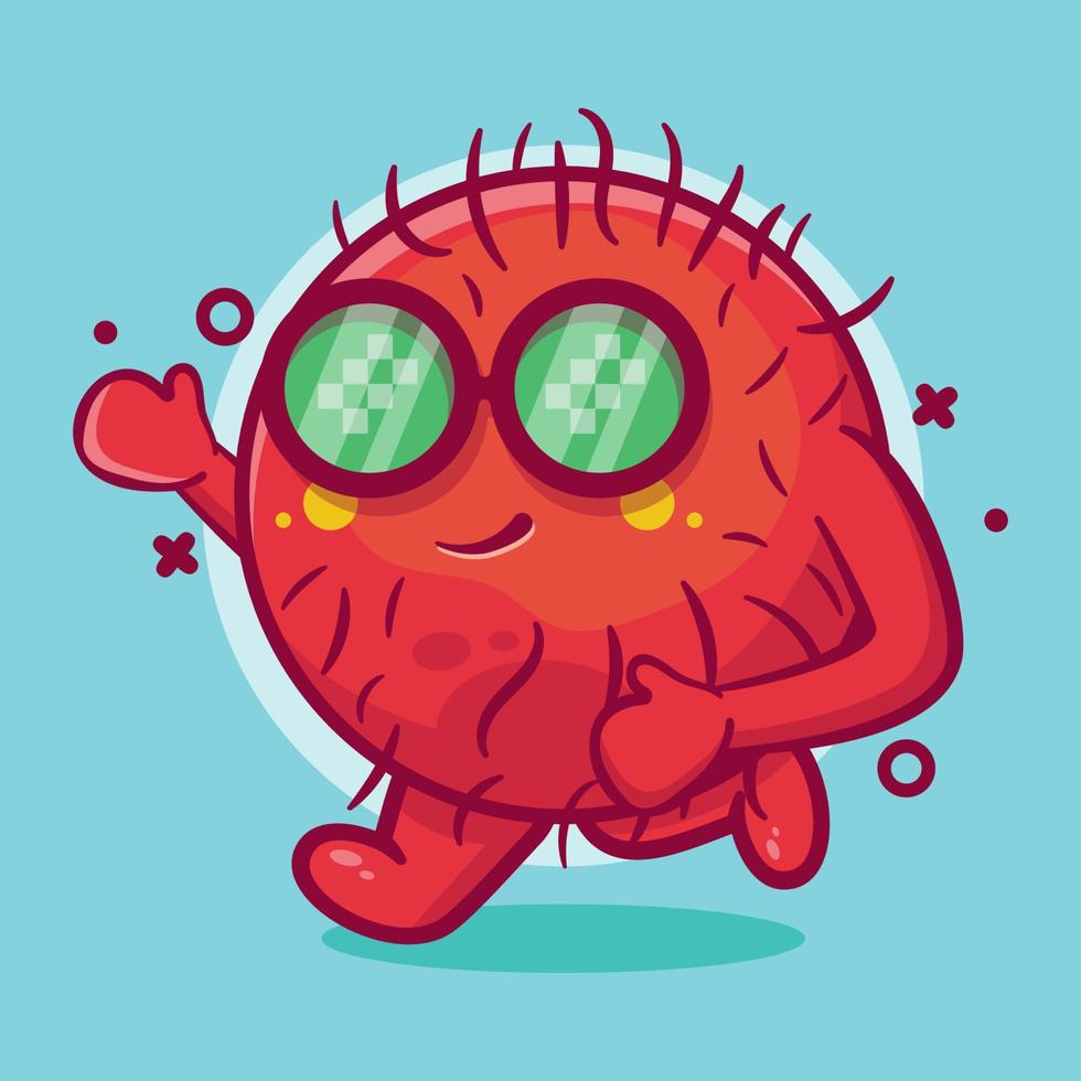 divertida mascota de personaje de fruta de rambután ejecutando dibujos animados aislados en un diseño de estilo plano vector