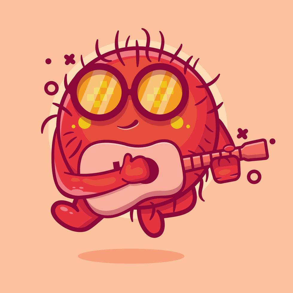 mascota de personaje de fruta de rambután fresco tocando guitarra dibujos animados aislados en diseño de estilo plano vector