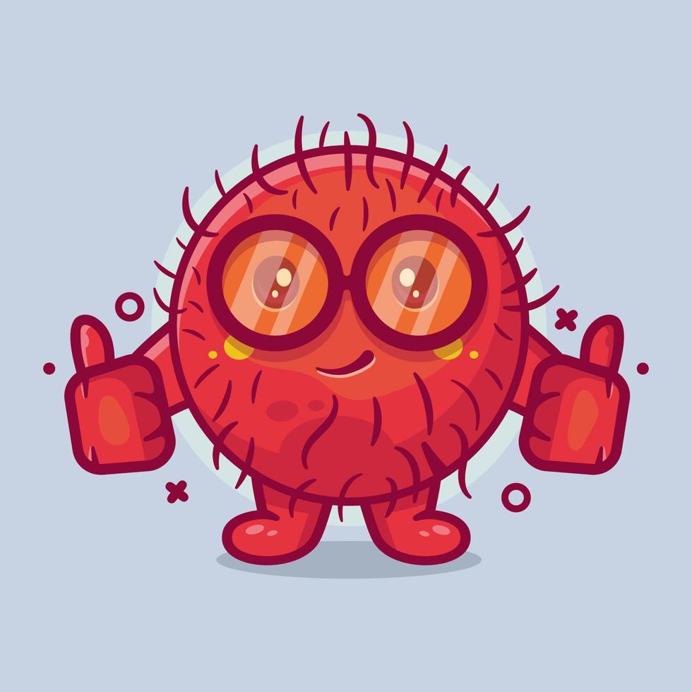 cute rambutan fruit character mascot with thumb up hand gesture isolated cartoon in flat style design vector