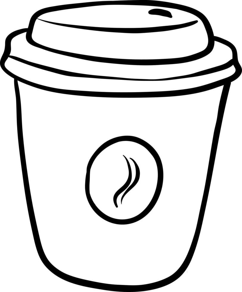 Paper cup with coffee line drawn icon. vector