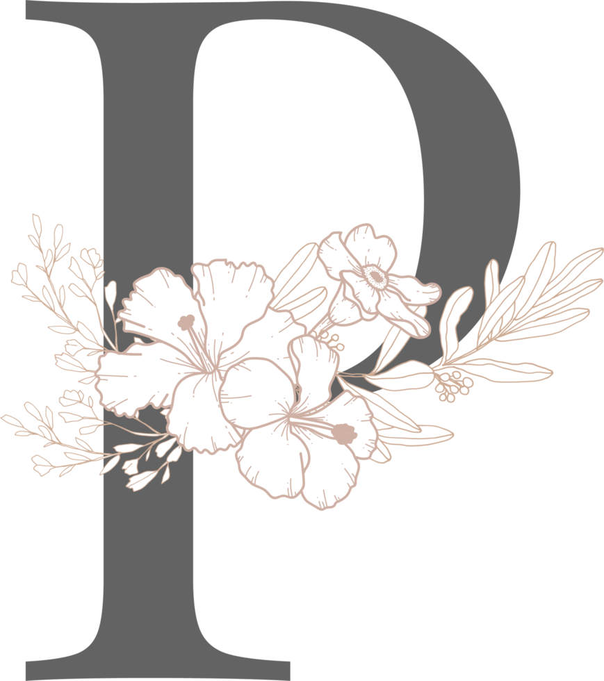 Alphabet with flower line art png