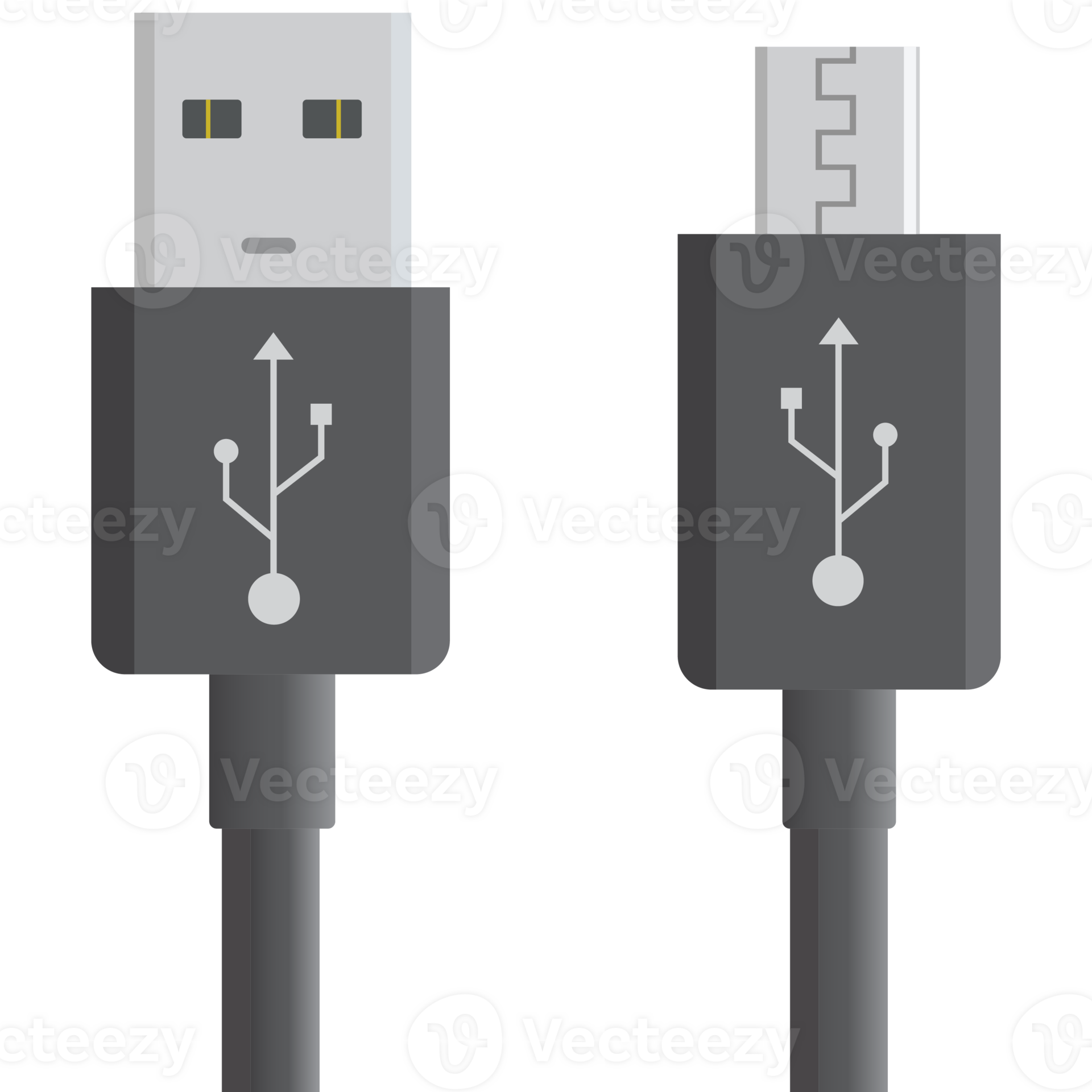 Black micro USB cables on dark background. Connectors and sockets for