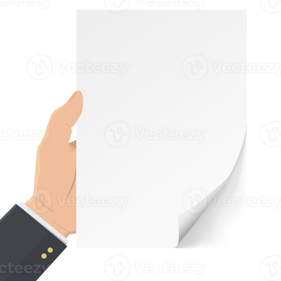 mão segurando uma folha de papel em branco. modelo de folha de papel em branco. maquete a4 folha em branco. mão com folha sem texto. folha vazia para anúncio, aviso. folha de papel com lugar para texto. png