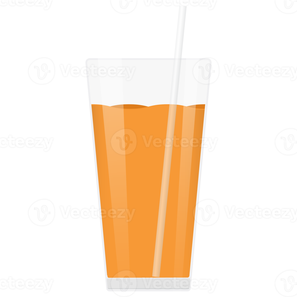 Realistic glass full of orange juice drink with cocktail straw. png