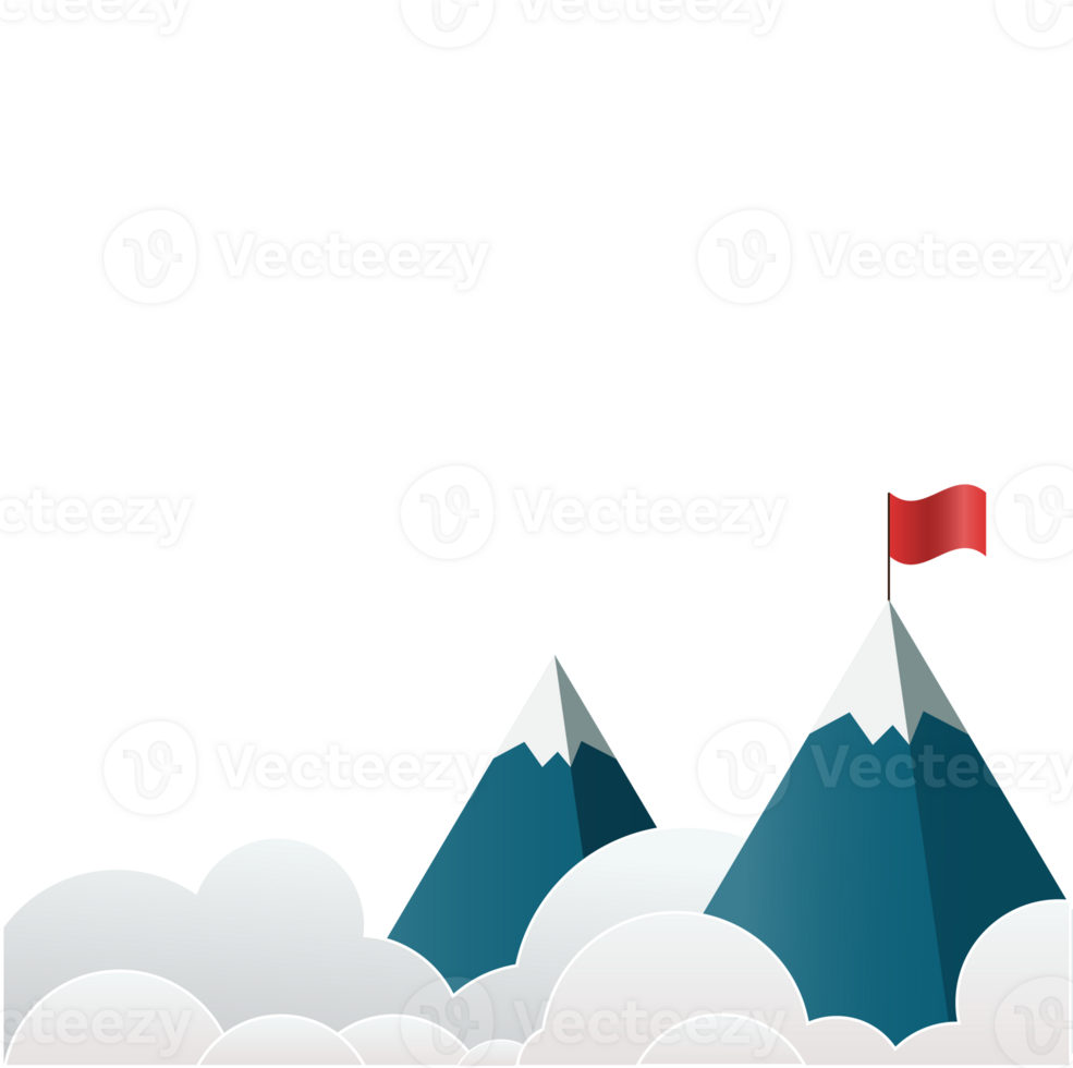 papierkunstlandschap met vlag op de berg. succes concept illustratie. moeilijkheden overwinnen. png