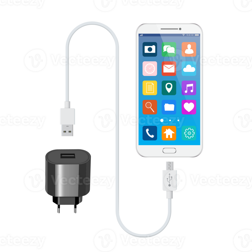 White smartphone with USB charge png
