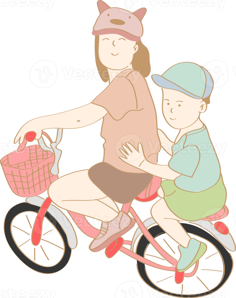 hand drawn siblings riding bicycles png