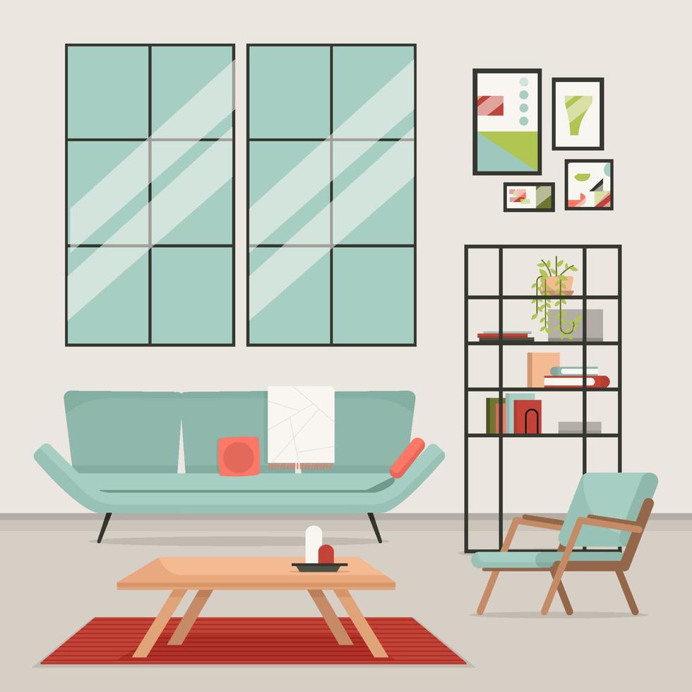 acogedor concepto de decoración de interiores retro vector