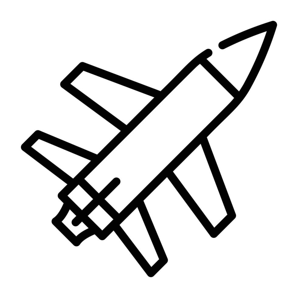 Fighter jet flight for military wars, line icon vector