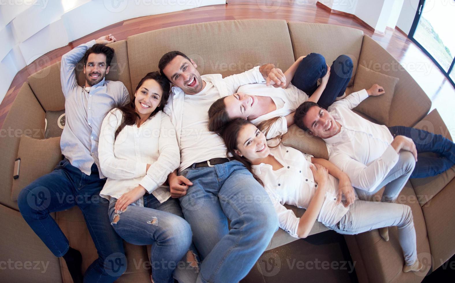friends group get relaxed at home photo