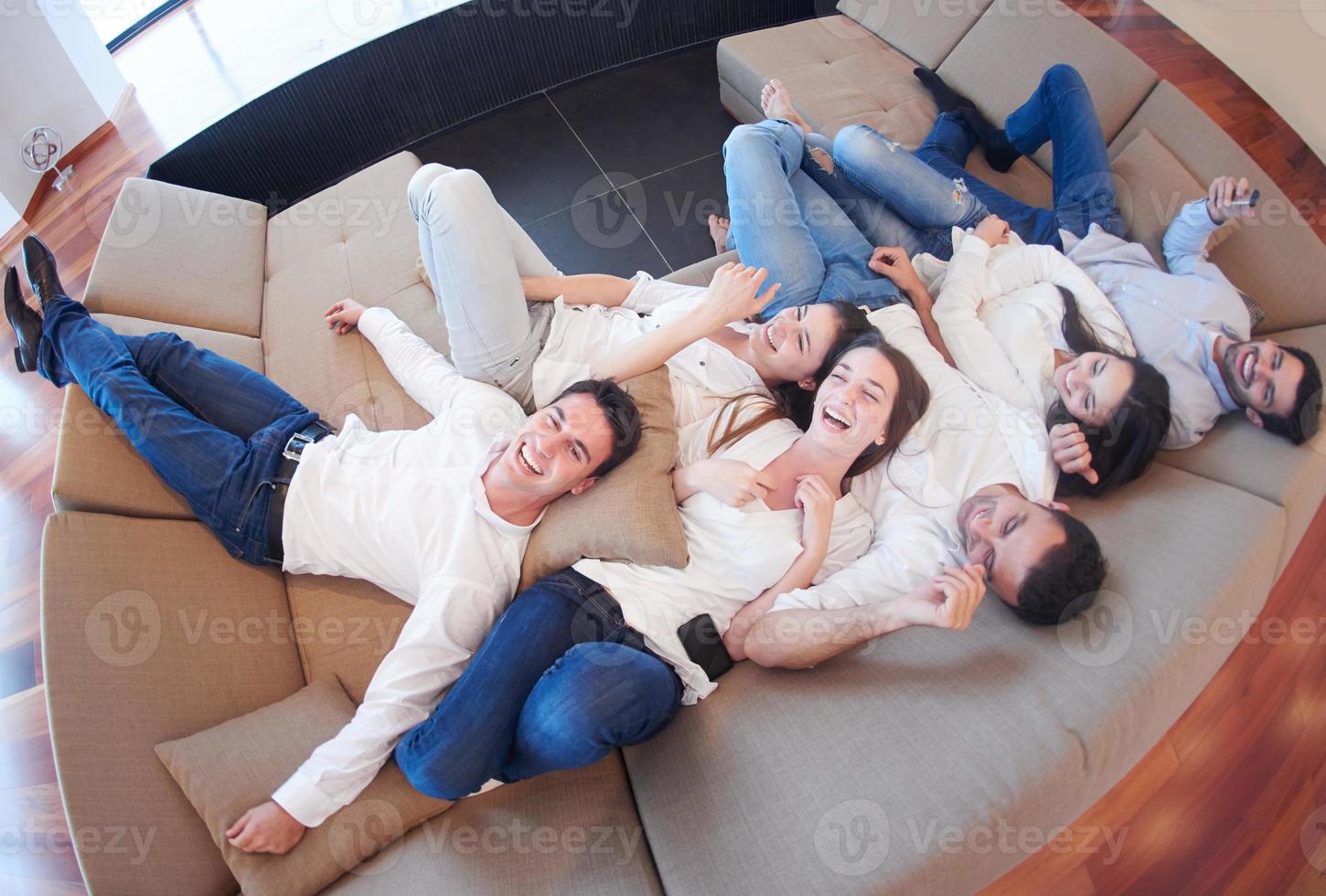 friends group get relaxed at home photo