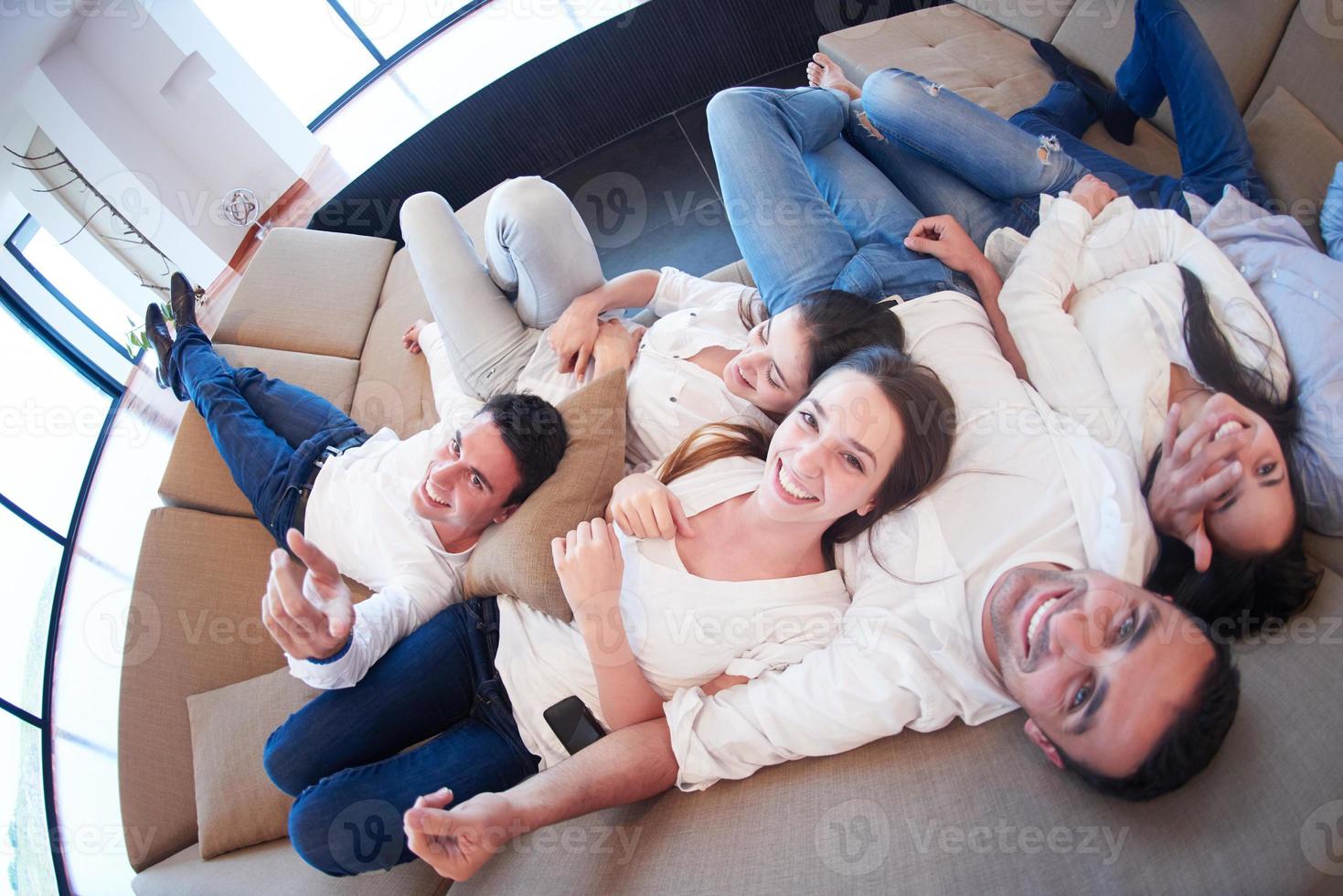 friends group get relaxed at home photo