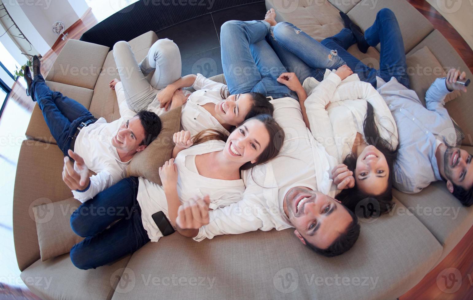 friends group get relaxed at home photo