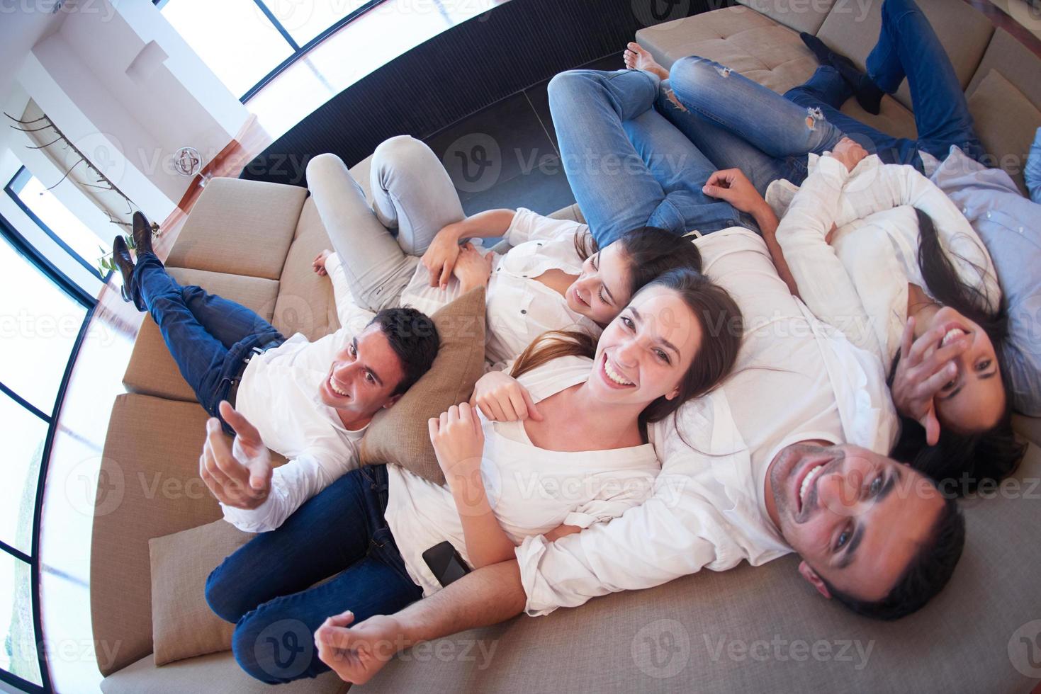 friends group get relaxed at home photo